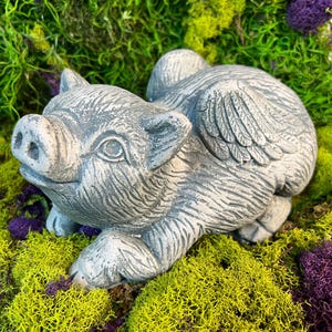 Flying Pig Statue, When Pigs Fly Statue, Pig with angel wings statue, Aged Stone Finish, Concrete Statue, Garden Statue,