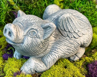 Flying Pig Statue, When Pigs Fly Statue, Pig with angel wings statue, Aged Stone Finish, Concrete Statue, Garden Statue,