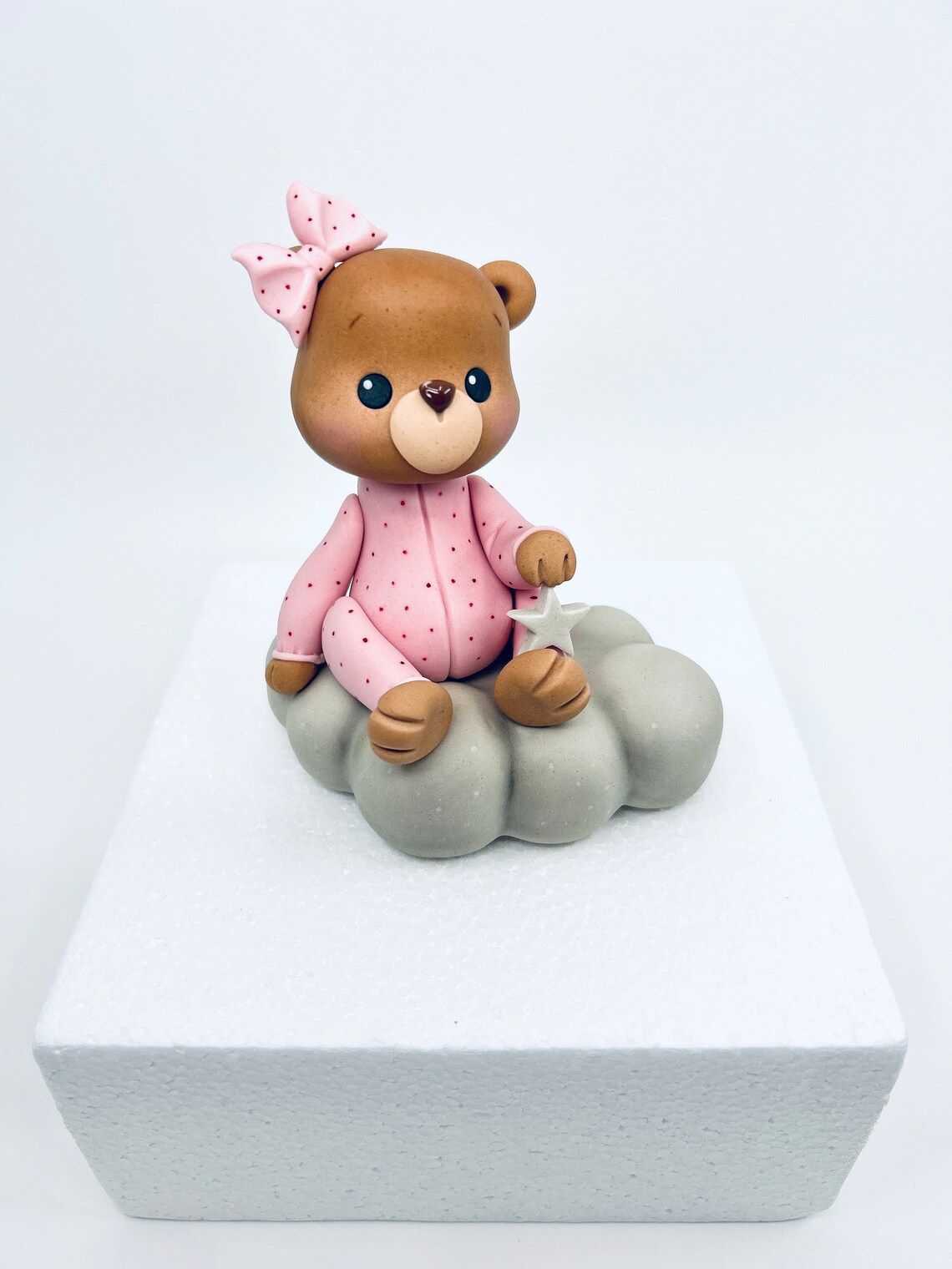 READY TO SEND Fondant Teddy Bear on the Cloud Cake Topper - Etsy