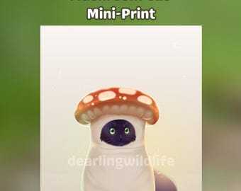 Mushroom Cat Art Mini-Print