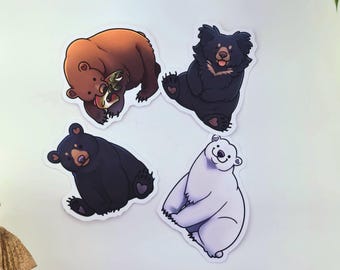 2" Vinyl Bear Sticker - Polar , Black, Sloth, and Brown Bear