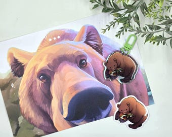 Brown Bear Animal Print Wall Art 8x6in - (with Keychain/Sticker Option