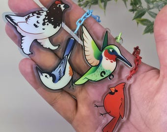 2" Acrylic Bird Keychain - Double Sided Human-drawn Art
