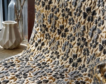 Grey golden floral embossed jacquard designer brocade  fabric by meter