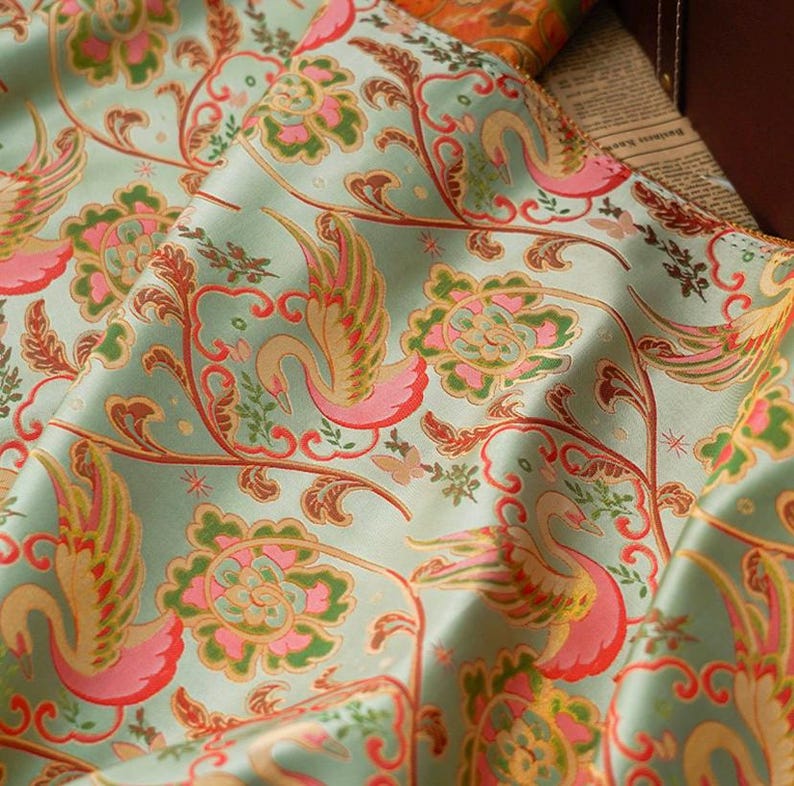 Green Swan Golden Thread Jacquard Designer Brocade Fabric By Meter Etsy green-swan-golden-thread-jacquard-designer-brocade-fabric-by-meter-etsy