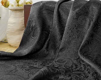 Vintage black Paisley floral embossed jacquard designer brocade  fabric by meter, upholstery, curtain , sofa fabric