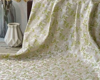 Spring green garden floral embossed jacquard designer brocade  fabric by meter