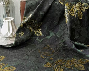 Abstract dark green floral embossed upholstery jacquard designer brocade cushion sofa fabric by meter