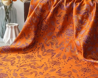 Bright orange embossed upholstery jacquard designer brocade cushion sofa fabric by meter