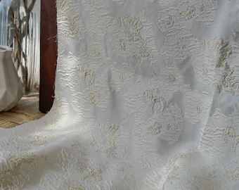 White transparent floral embossed jacquard designer brocade  fabric by meter