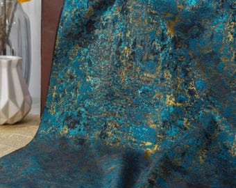 Palace style vintage blue embossed jacquard designer brocade  fabric by meter