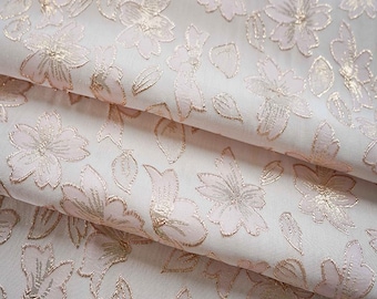 Pastel pink floral golden thread embossed jacquard designer brocade  fabric by meter