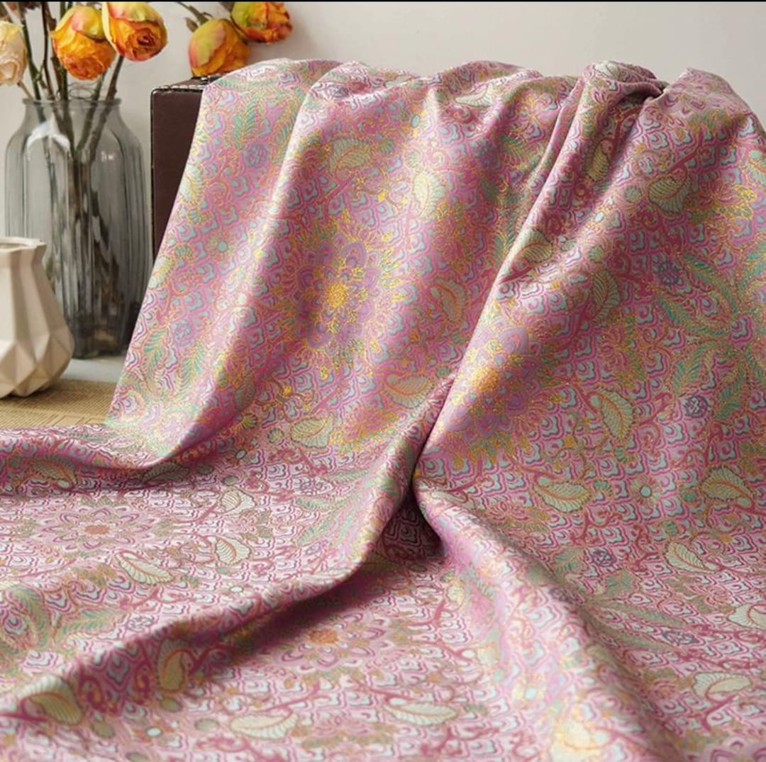 Pink Brocade Pink Floral Jacquard Designer Brocade Fabric by Meter - Etsy