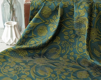 European palace style green floral embossed jacquard designer brocade  fabric by meter, upholstery, curtain , sofa fabric