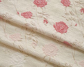Classic vintage roses embossed jacquard designer brocade  fabric by meter