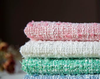 Luxury pastel color tweed , inspired woven material for winter jacket making, coat making, dress making sold by half meter