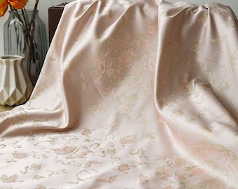 Pastel pink butterfly floral metallic thread embossed jacquard designer brocade  fabric by meter