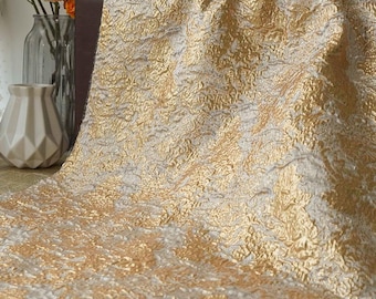 Champagne gold embossed jacquard designer brocade  fabric by meter
