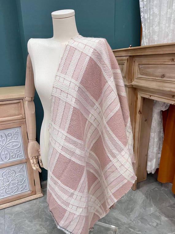 Luxury Pastel Pink and White Plaid Wool, Jacket Making, Coat