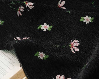 Chenille black and white floral embossed jacquard designer brocade  fabric by meter