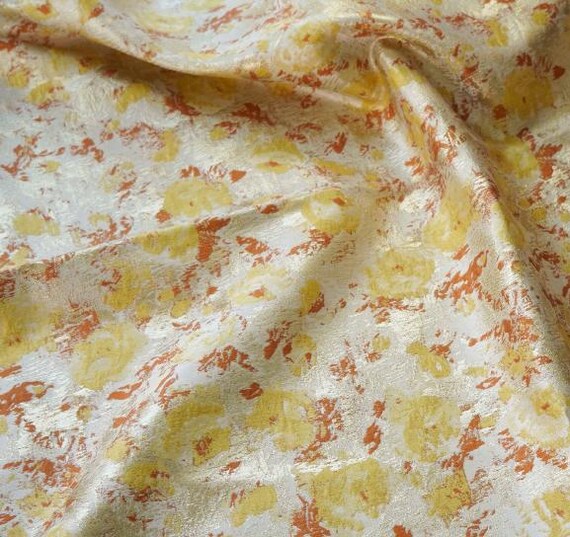 Jacquard Stoff Meterware Gelb Vintage Orange Und Gelb Blumen