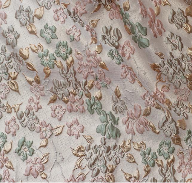 Blue Floral Gold Thread Jacquard Designer Brocade Embossed Fabric by ...