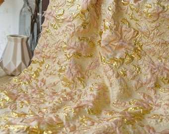 Golden pink floral jacquard designer  embossed fabric by meter