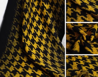 Luxury yellow black houndtooth plaid 90% wool, jacket making, coat making, dress making sold by half meter