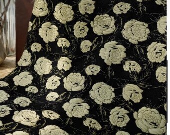 Black roses floral jacquard designer  embossed fabric by meter