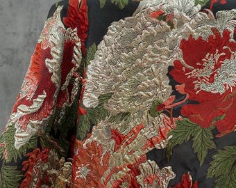 Red peony floral embossed upholstery jacquard designer brocade cushion sofa fabric by meter
