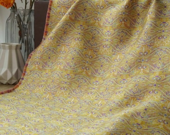 Mustard yellow floral jacquard designer  embossed fabric by meter