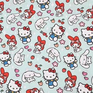 Cartoon kitty 100% cotton fabric by half yard