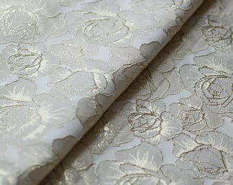 Silver white rose gold thread  jacquard designer brocade embossed fabric by meter