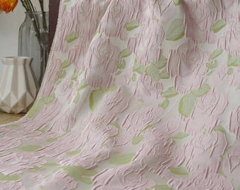 Girlish pink floral jacquard designer brocade embossed fabric by meter