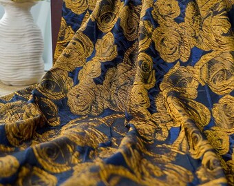French romantic golden roses jacquard designer  embossed fabric by meter
