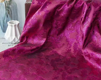 Magenta floral embossed upholstery jacquard designer brocade cushion sofa fabric by meter