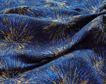 Blue firework jacquard designer brocade embossed fabric by meter