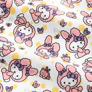 Cartoon kitty 100% cotton fabric by half yard