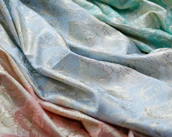 light blue rose gold thread  jacquard designer brocade embossed fabric by meter
