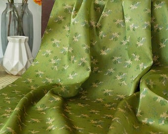 Tela de brocado con estampado floral en jacquard de color verde manzana para jardín, por metro