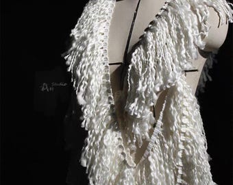 Yarn fringe trim fabric, wavy knit lace designer costume