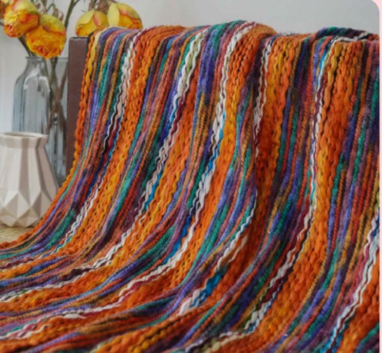 Rainbow colors stripes embossed jacquard designer brocade  fabric by meter