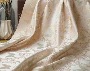 Pink butterfly floral jacquard designer  embossed fabric by meter