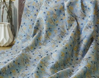 Light blue butterfly floral jacquard designer  embossed fabric by meter