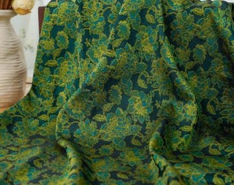 Vintage green floral jacquard designer  embossed fabric by meter