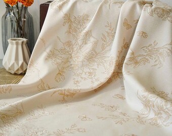 Beige butterfly floral jacquard designer  embossed fabric by meter