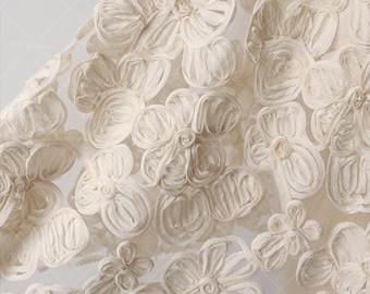 Tela de malla bordada con pintura al óleo, diseño floral hueco en 3D para vestidos, material de diseño.