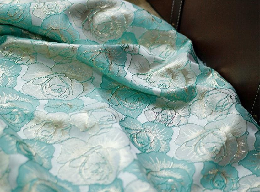 Red Rose Gold Thread Jacquard Designer Brocade Embossed Fabric by Meter ...