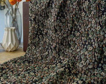 Vintage black floral jacquard designer brocade embossed fabric by meter