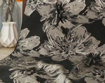 Vintage big black flower floral golden thread jacquard designer  embossed fabric by meter